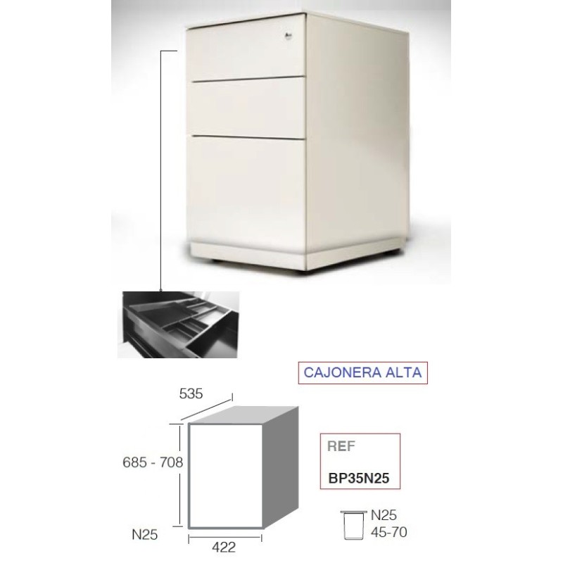 Cajonera BP35 de 2 cajones y archivo