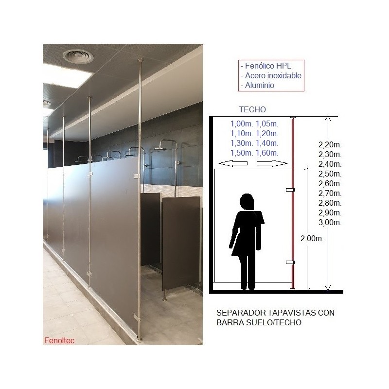 Separador con barra suelo/techo para duchas