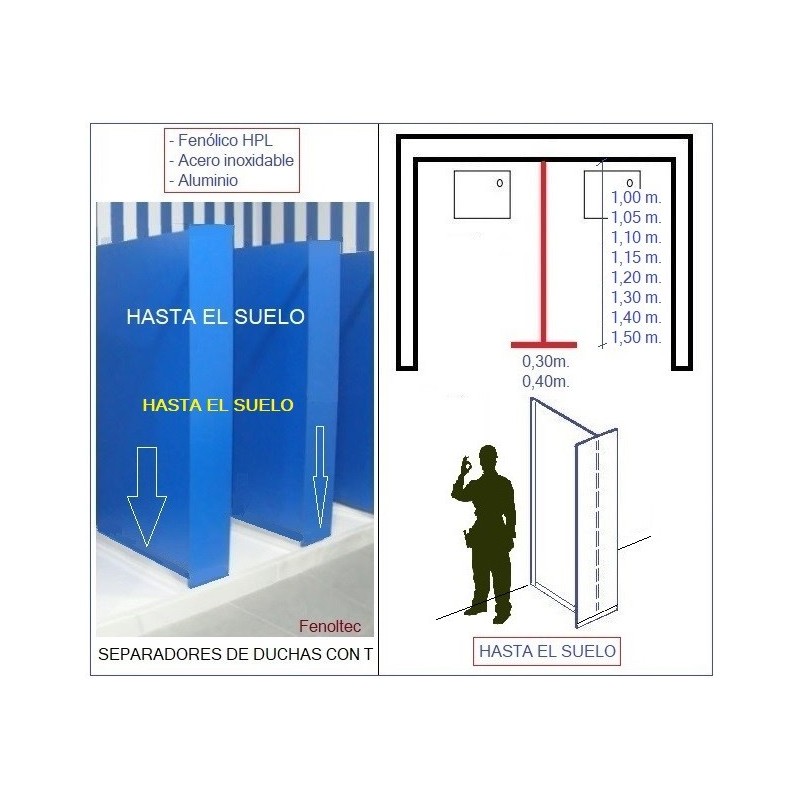 Separador en T hasta el suelo para duchas