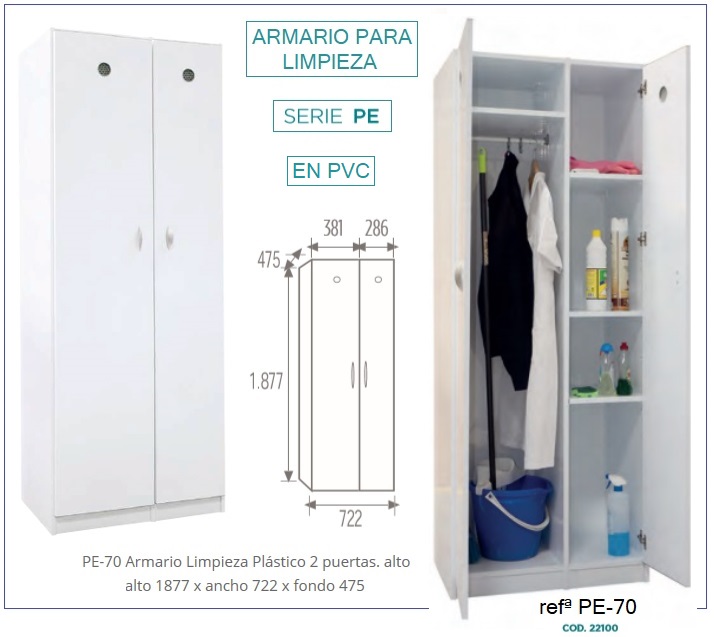 Armario taquilla para útiles de limpieza, fabricado en pvc.