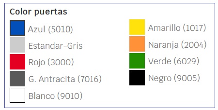 Colores opcionales para armarios de puertas batientes.