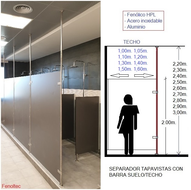 Separador atado con un perfil en U y barra suelo/techo