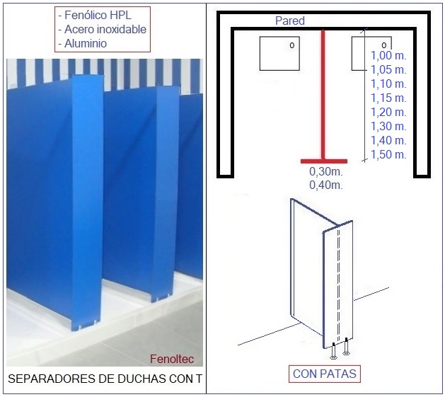 Separador con patas, para duchas, con T y con patas