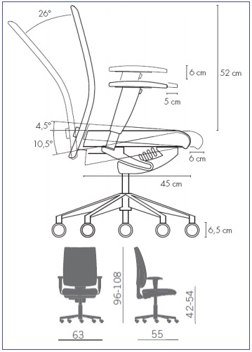 Silla ATEN medidas y accionamiento general.